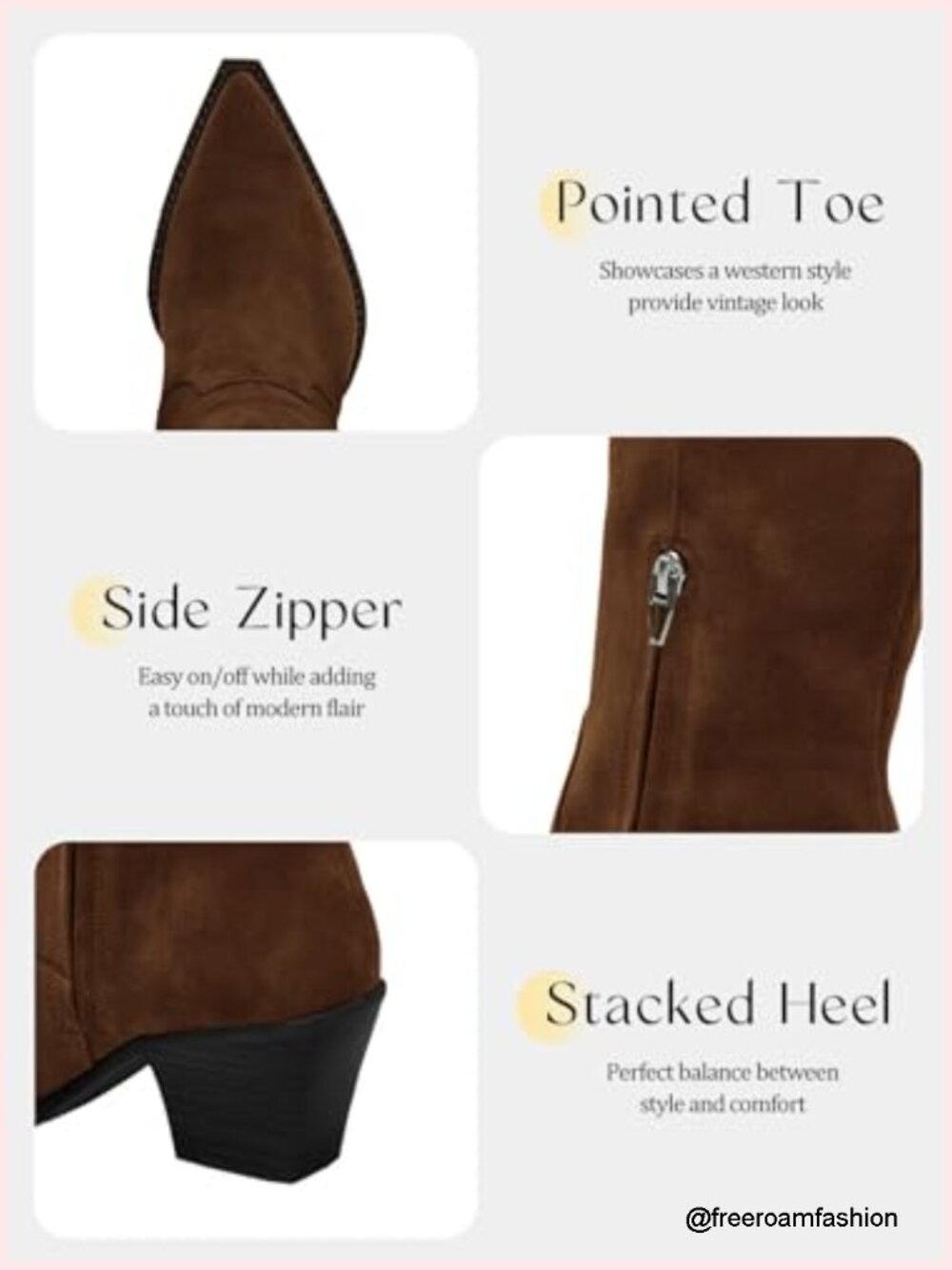 Wide Calf Cowboy Boots Suede Knee High Chunky Heel Pointed Toe Western Boots - Picture 5 of 7